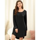 Alternate image 3 for Allegra K Women's Spring Soft Lounge Nightgown Long Sleeve Mini Sleepwear Pajama Dress, Rayon Sleepshirt Nightdress Regular Fit Gown Dress, Small Black