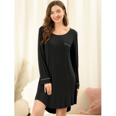 Allegra K Women's Spring Soft Lounge Nightgown Long Sleeve Mini Sleepwear Pajama Dress, Rayon Sleepshirt Nightdress Regular Fit Gown Dress, Small Black. View a larger version of this product image.