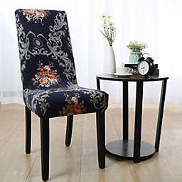 PiccoCasa Stretch Spandex Short Dining Room Chair Cover, Washable Vintage Style Floral Printed Washable Slipcover Seat Protector Cover Wedding Decoration #E