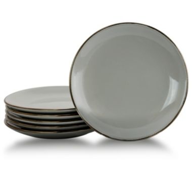 Elama Tahitian Sand 6-Piece Salad Plate Set, Light Grey. View a larger version of this product image.
