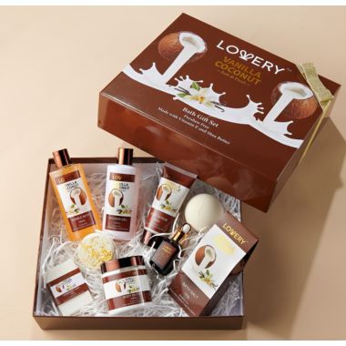 Lovery Bath & Body Gift Set For Women & Men - 10 Piece Set of Vanilla Coconut Home Spa Set. View a larger version of this product image.