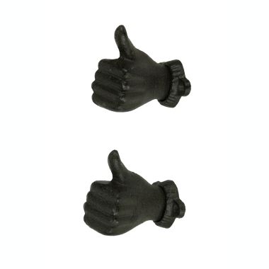 Chesapeake Bay Brown Cast Iron Thumbs Up Hand Decorative Wall Hooks Set of 2. View a larger version of this product image.