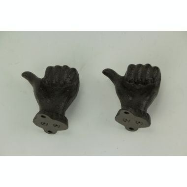 Chesapeake Bay Brown Cast Iron Thumbs Up Hand Decorative Wall Hooks Set of 2. View a larger version of this product image.
