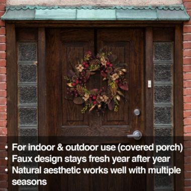 Kurt Adler Artificial Berries and Pinecones Burgundy Rattan Wreath Christmas Decoration, Brown, 24". View a larger version of this product image.