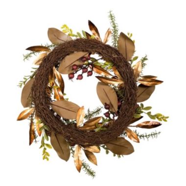 Kurt Adler Artificial Berries and Pinecones Burgundy Rattan Wreath Christmas Decoration, Brown, 24". View a larger version of this product image.