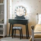 Alternate image 1 for Slickblue Dressing Table with Large Round Mirror and 8 Light Bulbs for Bedroom-Black