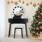 Alternate image 2 for Slickblue Dressing Table with Large Round Mirror and 8 Light Bulbs for Bedroom-Black