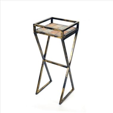 Slickblue 35.5 Stone Top Plant Stand with X Legs, Black and Gray. View a larger version of this product image.