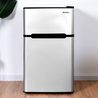 Costway 3.2 cu ft. Compact Stainless Steel Refrigerator-Gray. View a larger version of this product image.