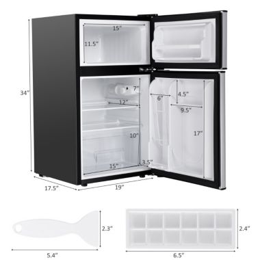 Costway 3.2 cu ft. Compact Stainless Steel Refrigerator-Gray. View a larger version of this product image.