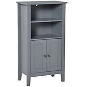 kleankin Bathroom Cabinet Organizer with 2-Tier Open Shelves, Double Door Enclosed Storage and Elevated Base, Dark Grey