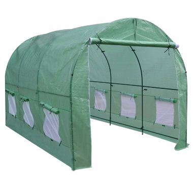 Slickblue Outdoor 7 x 12 Ft Greenhouse Kit with Steel Frame and Green Cover. View a larger version of this product image.