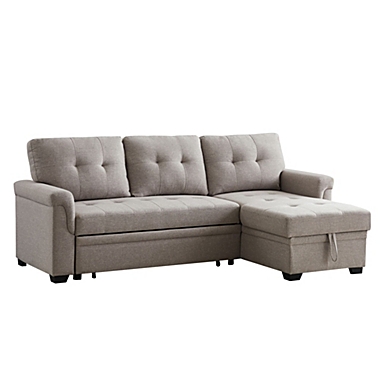 Contemporary Home Living 84" Gray Solid Reversible Sleeper L Shape Sectional Sofa with Storage Chaise. View a larger version of this product image.