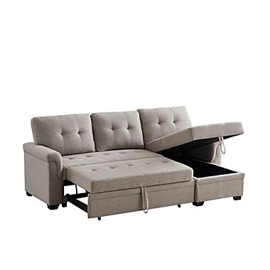 Contemporary Home Living 84" Gray Solid Reversible Sleeper L Shape Sectional Sofa with Storage Chaise. View a larger version of this product image.