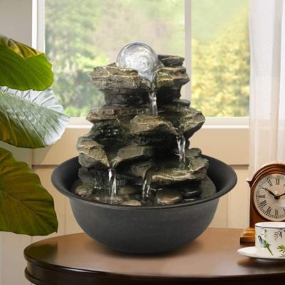 Rcosy 8.3inches Rock Cascading Tabletop Fountain with LED Light for Home Office Bedroom