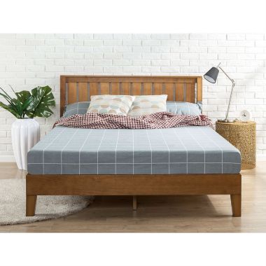 Slickblue King size Solid Wood Platform Bed Frame with Headboard in Medium Brown Finish. View a larger version of this product image.