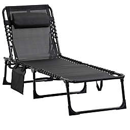 Outsunny Reclining Lounge Chair, Portable Sun Lounger, Folding Camping Cot, with Adjustable Backrest and Removable Pillow, for Patio, Garden, Beach, Black