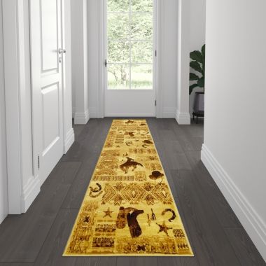 Flash Furniture Brooks Collection 2' x 7' Brown Western Inspired Runner Area Rug for Indoor Use. View a larger version of this product image.