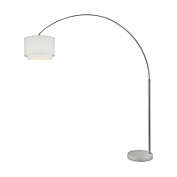 FC Design Modern 81" Tall Standing Adjustable Arched Floor Lamp with Double Drum Shade and Marble Base in White Finish