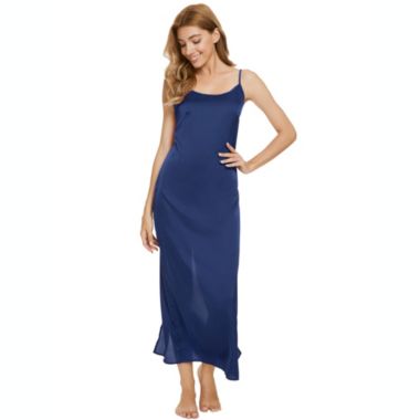 cheibear Womens Satin Pajama Cami Dress Nightshirt Sleepwear Lounge Long Nightgown Blue Small. View a larger version of this product image.