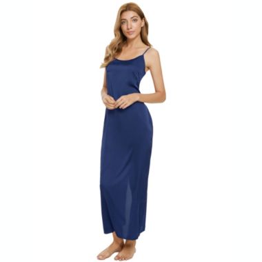 cheibear Womens Satin Pajama Cami Dress Nightshirt Sleepwear Lounge Long Nightgown Blue Small. View a larger version of this product image.