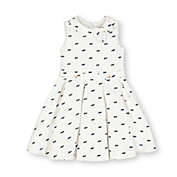 Hope & Henry Girls&#39; Pleated Dress with Collar and Bow (Soft White with Navy Horse Print, 18-24 Months)