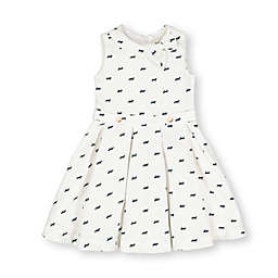Hope & Henry Girls' Pleated Dress with Collar and Bow (Soft White with Navy Horse Print, 18-24 Months)