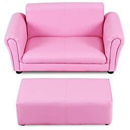 Costway Soft Kids Double Sofa with Ottoman-Pink