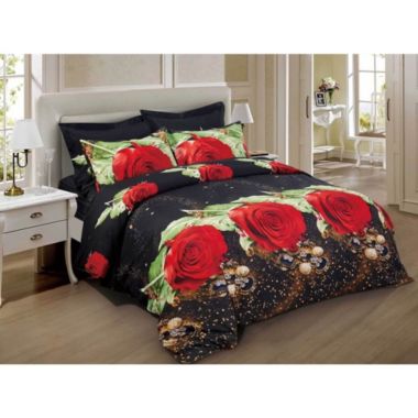 Dolce Mela Home Decorative Duvet Cover Set, Queen Size Floral Bedding, - Night Roses Dm707Q. View a larger version of this product image.