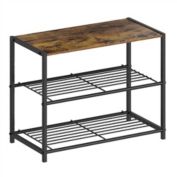 Slickblue 2-Shelf Entryway Shoe Rack Bench with Black Metal Frame and Brown Wood Top