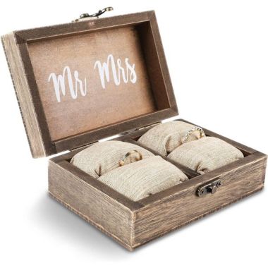 Stock Preferred Wood Wedding Ring Box with Burlap Pillow Lining 6x4x2in. View a larger version of this product image.