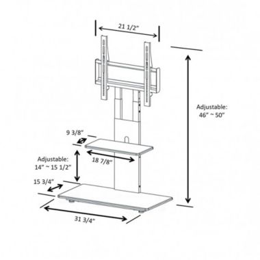Proman Products Modern TV Stand with with Adjustable Mount and 2 Shelves, Pure White. View a larger version of this product image.