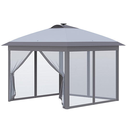 Gazebo Canopy 12'x12' Pop Up Tent Mesh Mosquito Net Patio Solar LED Outdoor 