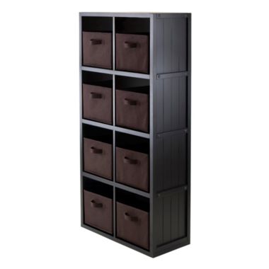 Timothy 9-Pc 4x2 Storage Shelf with 8 Foldable Fabric Baskets, Black and Chocolate. View a larger version of this product image.