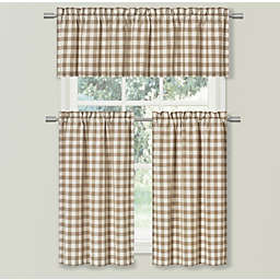 GoodGram Country Plaid Gingham 3 Pc Kitchen Curtain Tier & Valance Set - 58 in. W x 36 in. L, Toast
