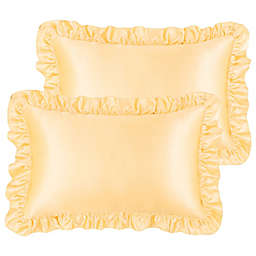 PiccoCasa Satin Ruffle Pillowcases, Envelope Closure 2Pcs, Gold King