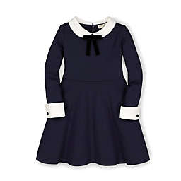 Hope & Henry Girls' French Look Ponte Dress with Bow (Navy, 2T)