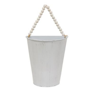 Slickblue Distressed White Metal Half Wall Bucket w/Bead Hanger. View a larger version of this product image.