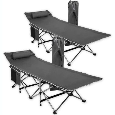 Zone Tech Folding Outdoor Travel Cot - 2 Pack Grey Premium Quality Lightweight Portable Heavy Duty Adult and Kids Travel Cot with Large Pocket-Perfect for Hiking, Camping, and Other Outdoor Activity. View a larger version of this product image.