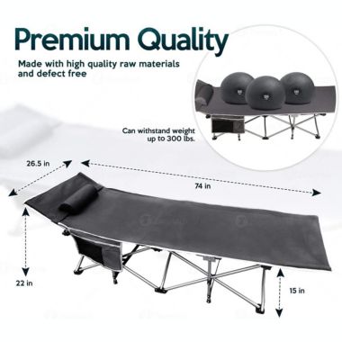 Zone Tech Folding Outdoor Travel Cot - 2 Pack Grey Premium Quality Lightweight Portable Heavy Duty Adult and Kids Travel Cot with Large Pocket-Perfect for Hiking, Camping, and Other Outdoor Activity. View a larger version of this product image.
