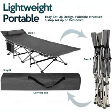 Zone Tech Folding Outdoor Travel Cot - 2 Pack Grey Premium Quality Lightweight Portable Heavy Duty Adult and Kids Travel Cot with Large Pocket-Perfect for Hiking, Camping, and Other Outdoor Activity. View a larger version of this product image.