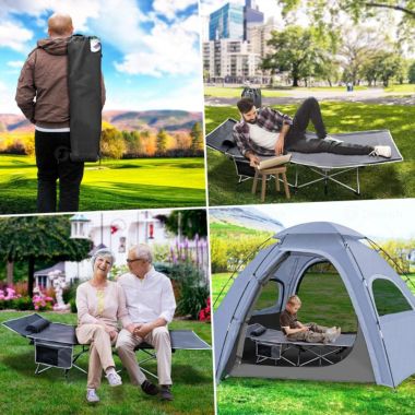 Zone Tech Folding Outdoor Travel Cot - 2 Pack Grey Premium Quality Lightweight Portable Heavy Duty Adult and Kids Travel Cot with Large Pocket-Perfect for Hiking, Camping, and Other Outdoor Activity. View a larger version of this product image.