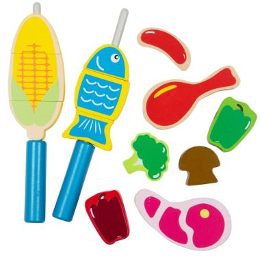 Swan Cook 'N Grill Wood Toy BBQ Set - Includes Pretend Play Wooden Barbeque Food and Barbecue Grilling Tools for Boys and Girls. View a larger version of this product image.