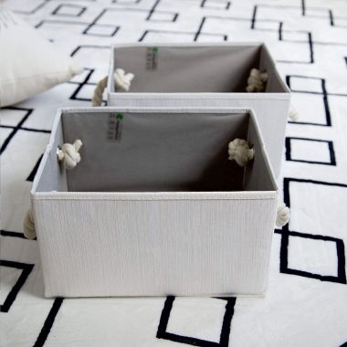 Storage Works - Foldable Fabric Storage Bin w/Cotton Rope Handles, Ivory (11L), 2-Pack. View a larger version of this product image.
