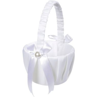 Juvale Flower Girl Satin Wedding Basket, White, 8 x 5 x 3.5 Inches. View a larger version of this product image.