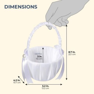 Juvale Flower Girl Satin Wedding Basket, White, 8 x 5 x 3.5 Inches. View a larger version of this product image.