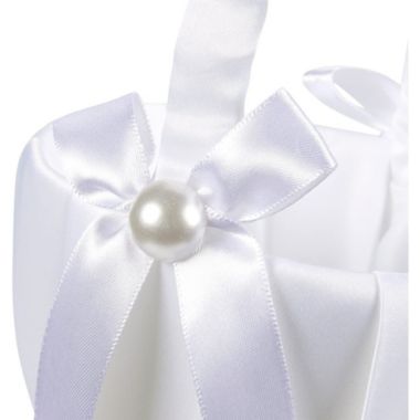 Juvale Flower Girl Satin Wedding Basket, White, 8 x 5 x 3.5 Inches. View a larger version of this product image.