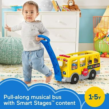 Fisher-Price Little People Big Yellow Bus, musical push and pull toy with Smart Stages for toddlers and preschool kids. View a larger version of this product image.