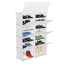 Inq Boutique 7-Tier Portable 28 Pair Shoe Rack Organizer 14 Grids Tower Shelf Storage Cabinet Stand Expandable for Heels, Boots, Slippers, White RT