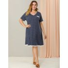 Alternate image 1 for Agnes Orinda Women's Plus Size Nightgown Polka Dots Short Sleeve Pajamas Nightgowns, Leisure Polyester Round Neck Baby doll Sleepwear Cami Dress, 4X Navy Blue